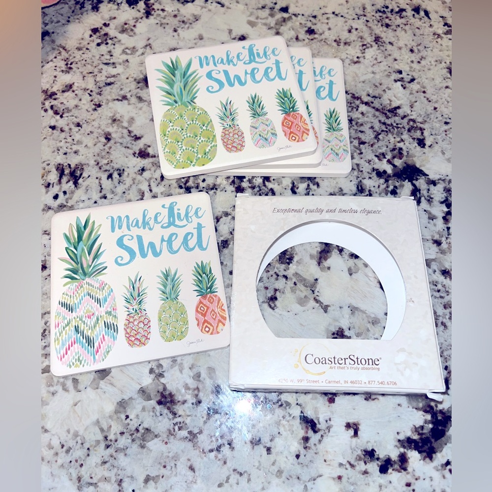 🍍CoasterStone “Make Life Sweet” Coasters-Set of 4
